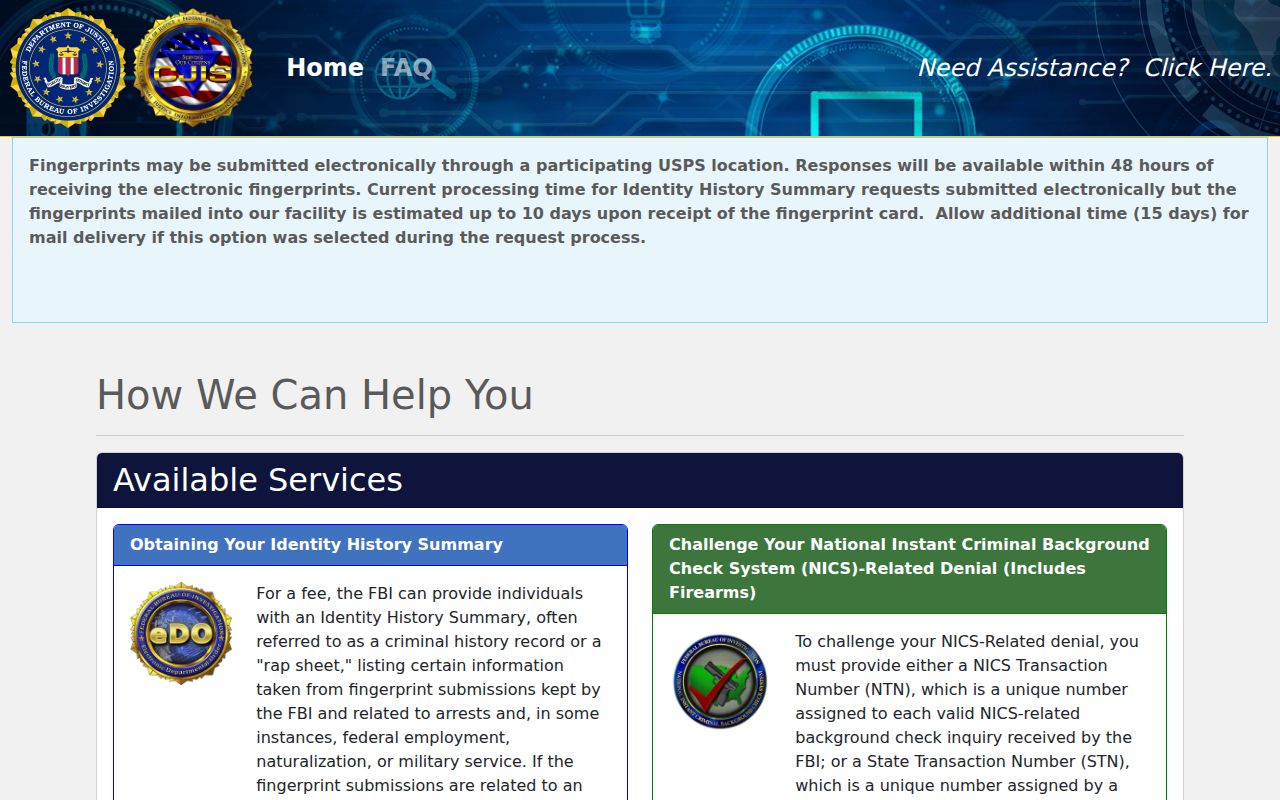FBI identity history portal related to Keya Paha County arrest self-review