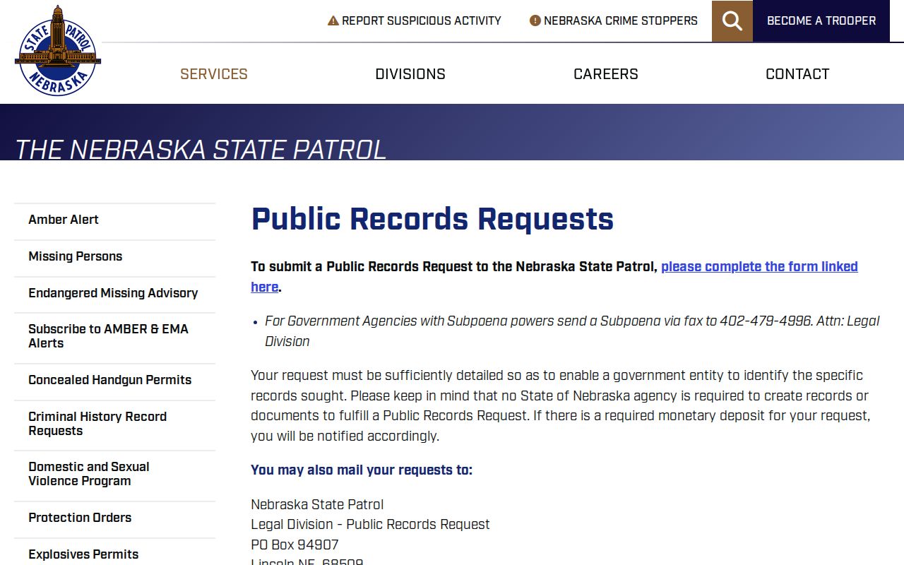 Nebraska State Patrol public records route for Keya Paha County arrests