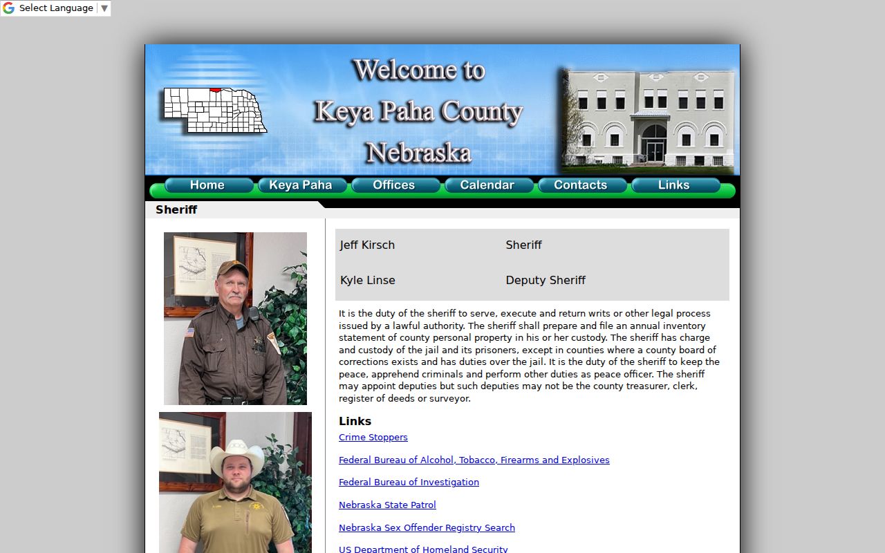 Keya Paha County Sheriff criminal record contact page